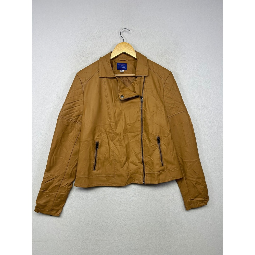 Simply Styled Quilted Moto Faux Leather Womens XL Tan Biker Jacket